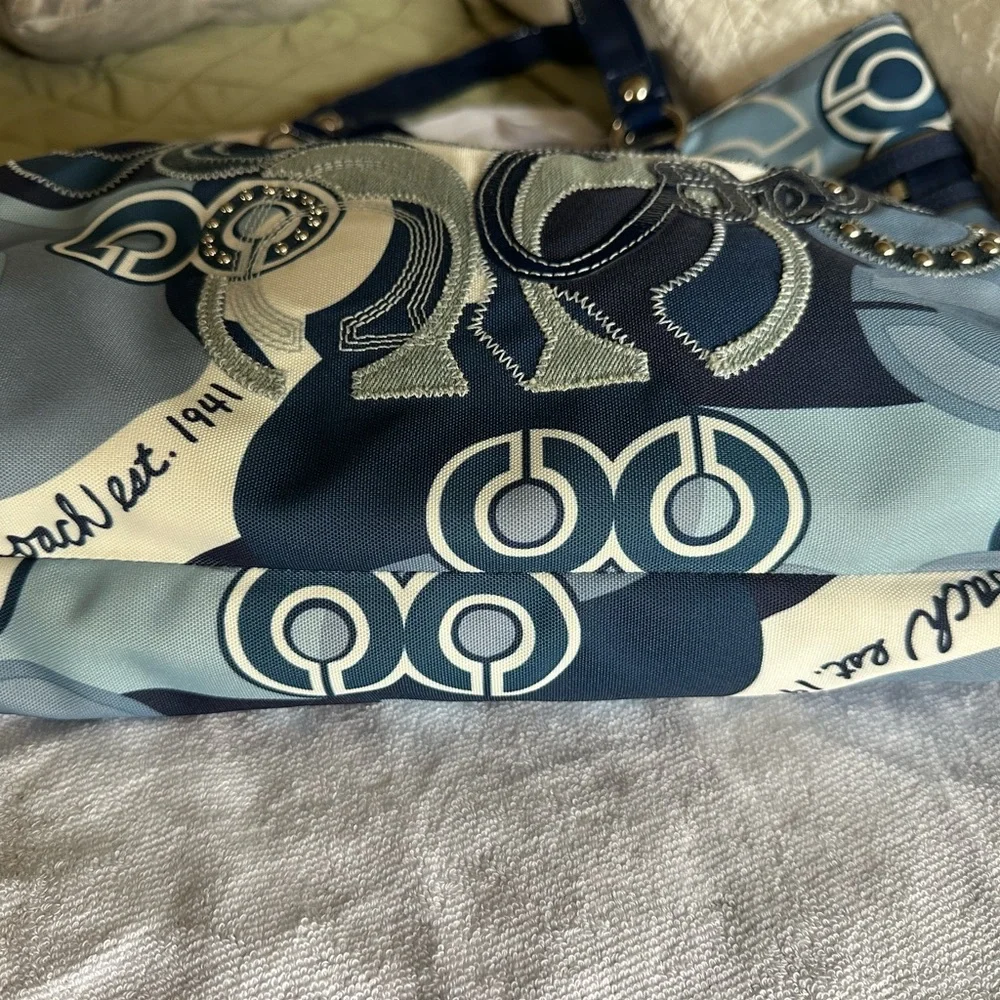 Vintage Coach Blue and White Tote Bag